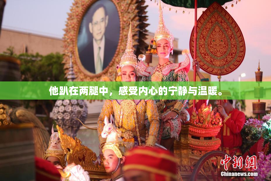 他趴在两腿中，感受内心的宁静与温暖。